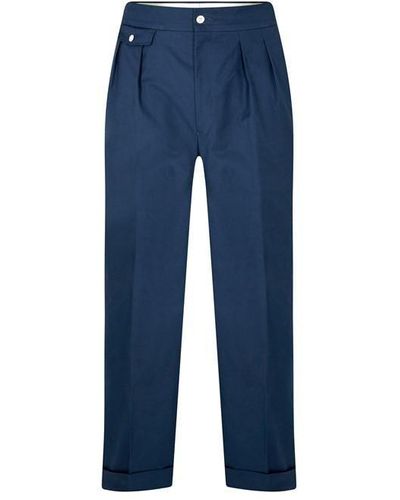 Patrick Grant Studio Berkley Wide Leg Navy Suit Trousers - Blue