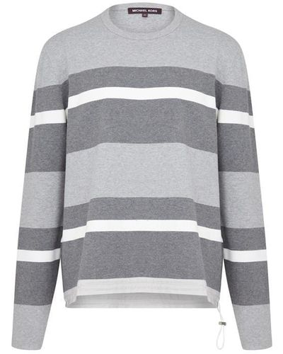 Michael Kors Mixed Media Draw String Multi Stripe Sweatshirt - Grey