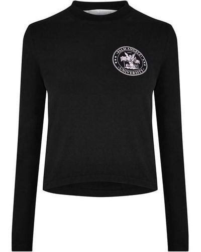 Palm Angels University Fitted Long Sleeve T Shirt - Black