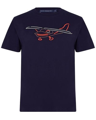 French Connection Embroidered Plane T Shirt - Blue
