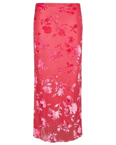 I Saw It First Floral Mesh Midi Skirt - Pink