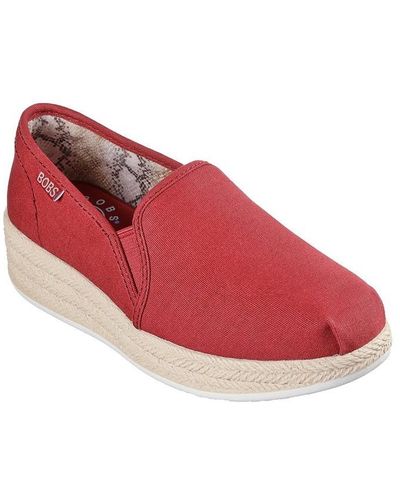 Skechers Canvas Single Gore Espadrille Slip On Trainers - Red