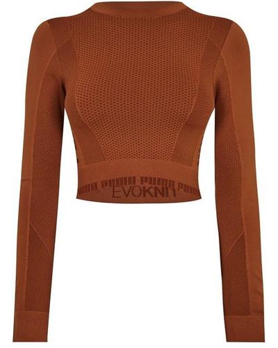 PUMA Evoknit Seamless Long Sleeve Crop Top - Brown