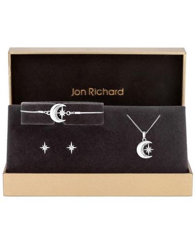 Jon Richard Plated Moon And Crystal Set - Black
