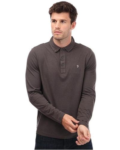 Farah Union Organic Blend Long Sleeve Polo Shirt - Grey