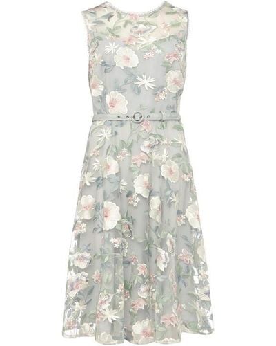 Phase Eight Aria Embroidered Fit And Flare Dress - Grey