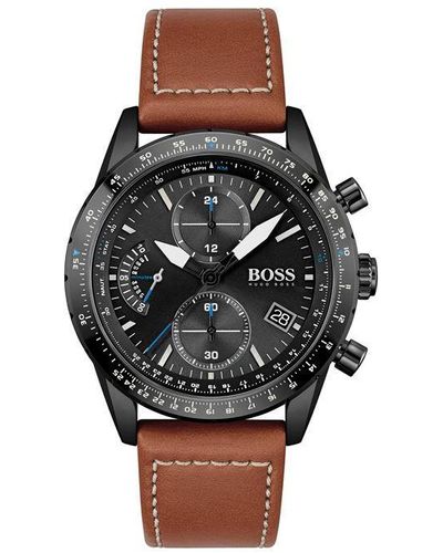 BOSS Pilot Edition Chrono Leather Strap Watch - Black