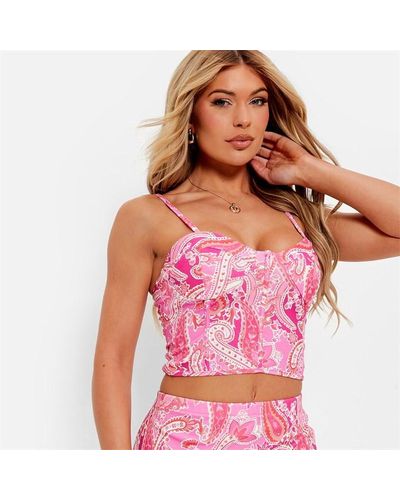 I Saw It First Paisley Print Scuba Corset Detail Crop Top Co-ord - Red