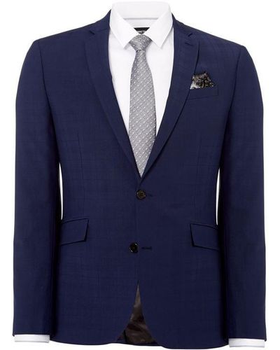 Kenneth Cole Luxo Slim Fit Tonal Checked Suit Jacket - Blue