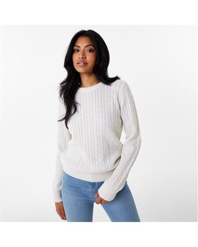 Jack Wills Tinsbury Merino Wool Blend Cable Knitted Jumper - White