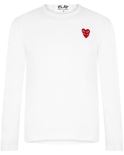 COMME DES GARÇONS PLAY Embroidered Hearts Long Sleeve Shirt - White