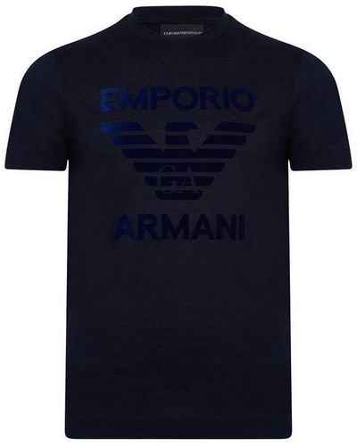 Emporio Armani Flock Eagle T Shirt - Blue