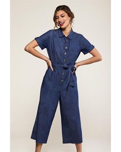 Denim Zip Through Dungaree Jumpsuit