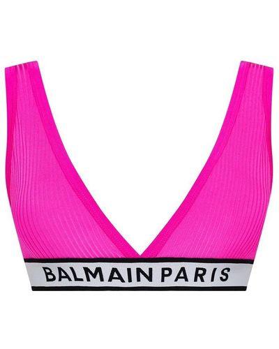 Balmain Logo Embroidered Triangle Bra - Pink