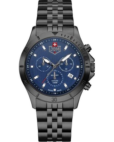 JDM MILITARY Delta Ip Blue Dial Chronograph Watch - Black