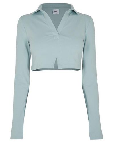 Reebok Classics Long Sleeve Polo Shirt Top - Blue