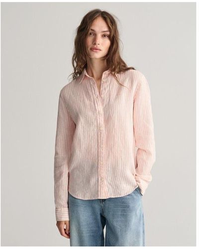 GANT Reg Linen Stripe Shirt Peachy Pink