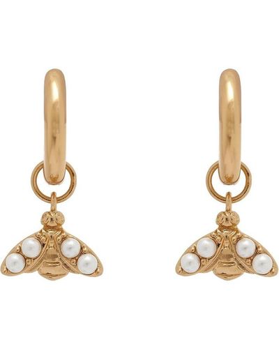 Olivia Burton Plated Pearl Bee Hoop Earrings - Metallic