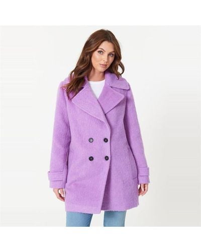 Be You Double Breasted Brushed Jacket - Purple