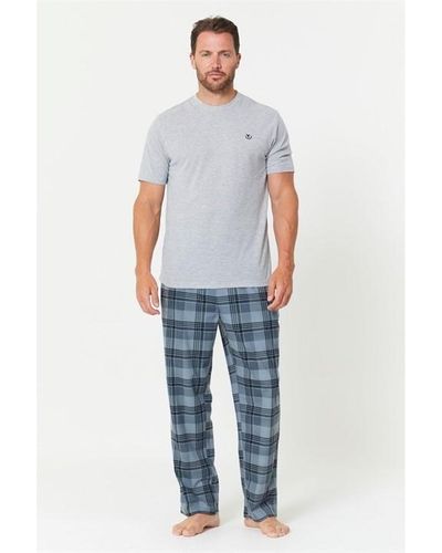 Studio T Shirt And Fleece Check Bottoms Pyjama Set - Blue
