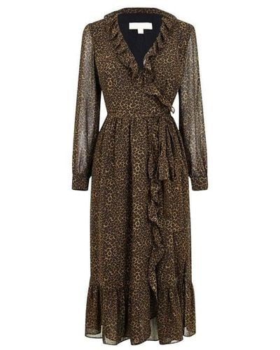 MICHAEL Michael Kors Leopard Print Wrap Dress - Brown