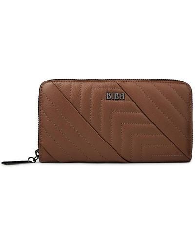 Biba Leather Quilted Zip Around Purse - Brown
