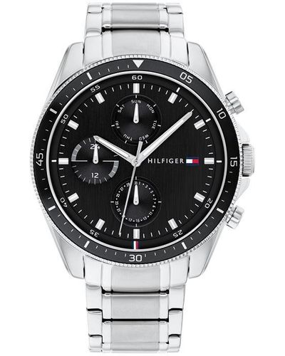 Tommy Hilfiger Gents Stainless Steel Black Dial Watch - Metallic