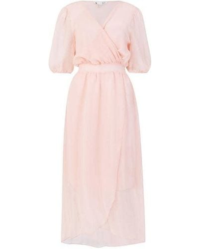 Yumi' Sheer Wrap Midi Dress - Pink