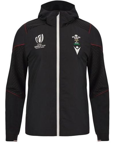 MACRON Wales Rugby Full Zip Hoodie 2023 2024 Adults - Black