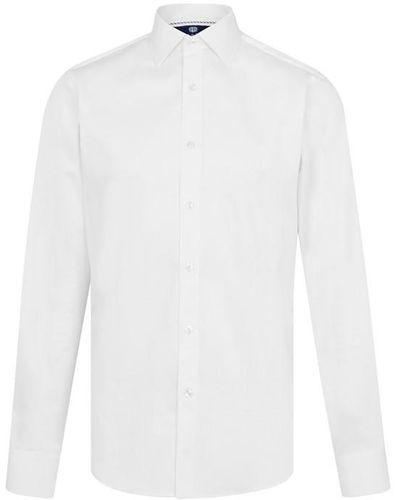 Haines and Bonner Hugh Slim Fit Regular Collar Sateen Shirt - White