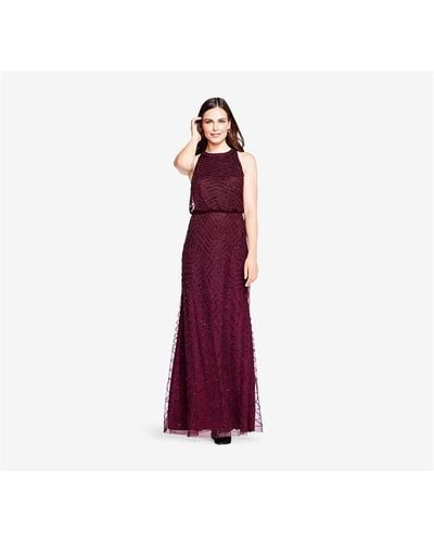 Adrianna Papell Beaded Halter Gown - Purple