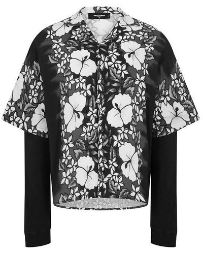 DSquared² Long Sleeve Hawaiian Shirt - Black