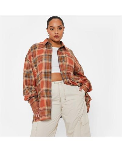 I Saw It First Brushed Check Oversized Shirt - Brown