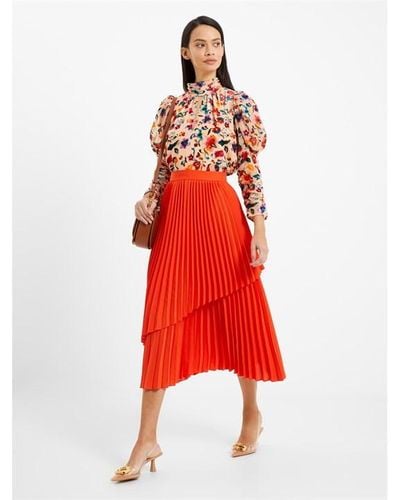 French Connection Fc Arie Pleat Skirt Ld34 - Red