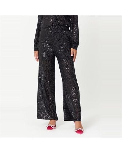 Be You Sequin Wide Leg Trousers - Black
