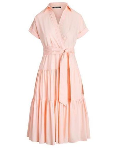 Lauren by Ralph Lauren Belted Tiered Dress - Pink