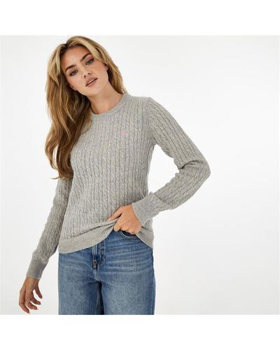 Jack Wills Tinsbury Merino Wool Blend Cable Knitted Jumper - Grey