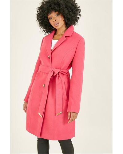 Yumi' Belted Coat With Spot Lining - Pink