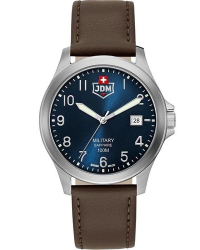 JDM MILITARY Alpha I Blue Dial Brown Leather Watch - Metallic