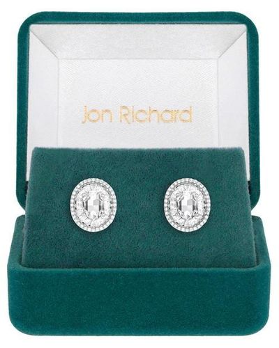 Jon Richard Rhodium Plated Cz Statement Crystal Stud Earrings - Green