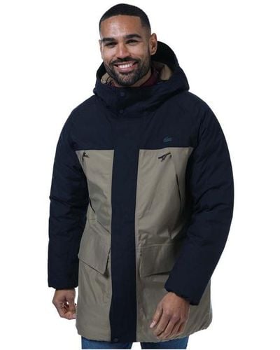 Lacoste Long Hood Water-repellent Quilted Parka - Blue