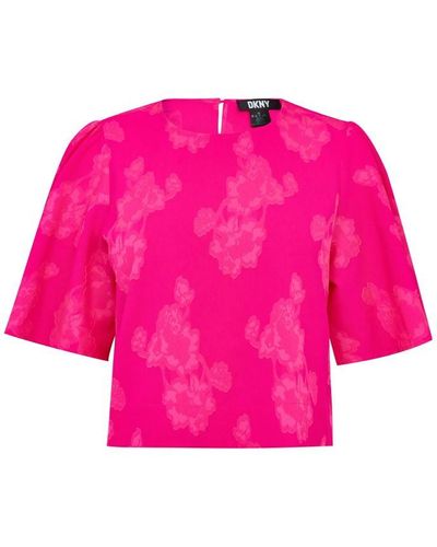DKNY Crop Flutter Sleeve Top - Pink