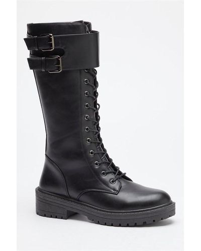 Be You Tall Lace Up Biker Boot - Black