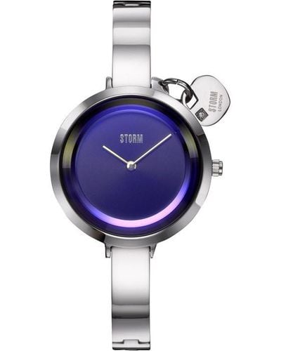 Storm Mera Siver Lazer Blue Stainless Steel Quartz Watch - Purple