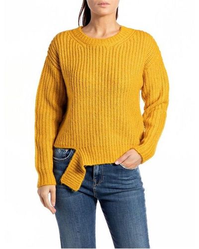 Replay Crew Knitted Jumper - Yellow