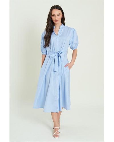Be You Belted Midi Shirt Dress - Blue