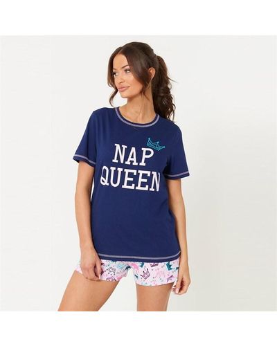 Studio Queen Navy/pink Pyjama Shortie Set - Blue