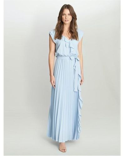 Gina Bacconi Caprice Maxi Dress With Frill Detail - Blue