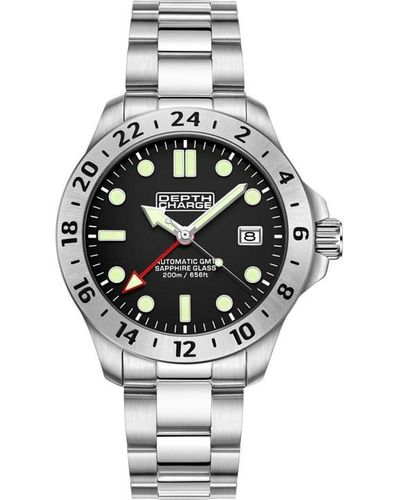 DEPTH CHARGE Stainless Steel Silvr Dial Dive Watch - Metallic