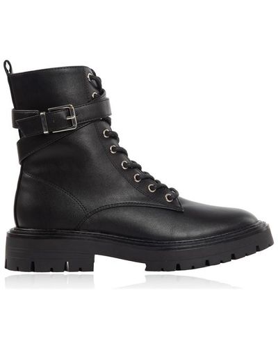 Miso Buckle Lace Up Boots Ladies - Black